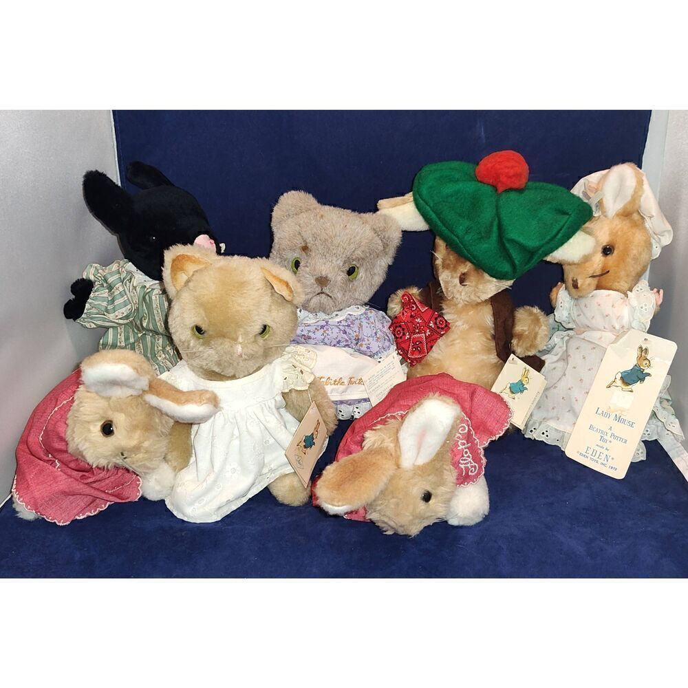 Lot of 7 Vintage EDEN Peter Rabbit Sequel 1972-1986 Mittens, Lady Mouse, Pig-Wig